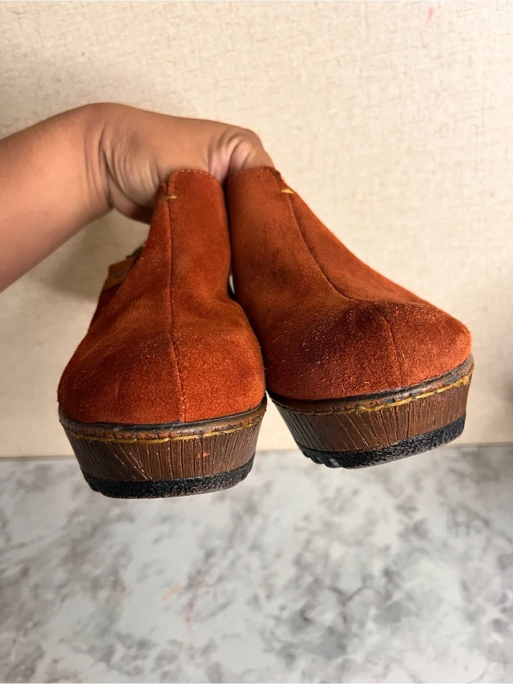 b.o.c. Rust Suede Wedge Slingback Clog - Tan Strap